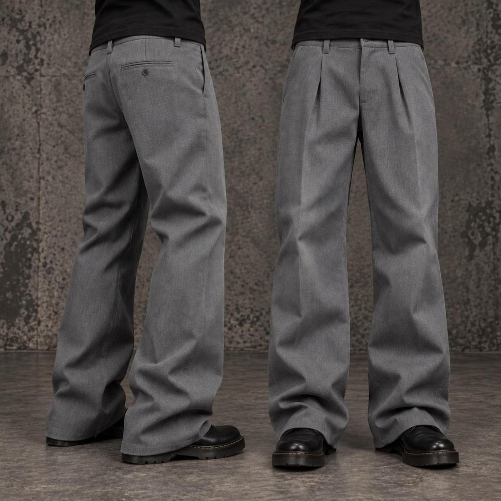 32x32 Gray Pleated Baggy Wide Leg Dress Pants Men's Trousers